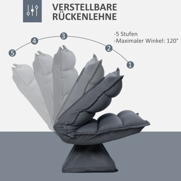 Relaxstoel vloersofa 360° draaibaar met 5 traps verstelbare rugleuning, staal donkergrijs voor ontspannen zitten 5