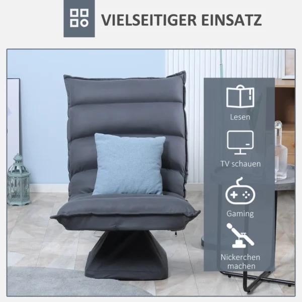Relaxstoel vloersofa 360° draaibaar met 5 traps verstelbare rugleuning, staal donkergrijs voor ontspannen zitten 8