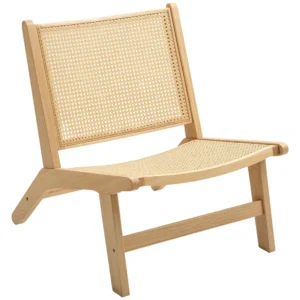 Relaxstoel zonder armleuningen, stoel met rotan rugleuning, houten frame, leesstoel voor woonkamer slaapkamer natuurhout 1