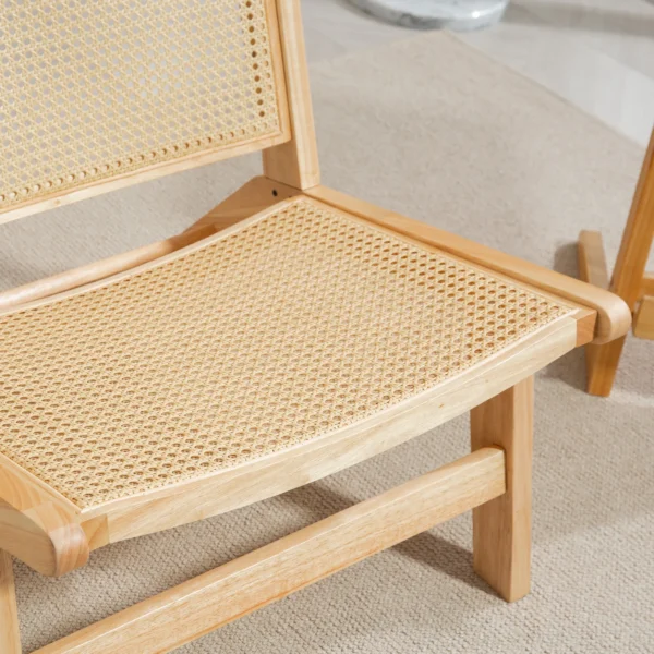 Relaxstoel zonder armleuningen, stoel met rotan rugleuning, houten frame, leesstoel voor woonkamer slaapkamer natuurhout 10