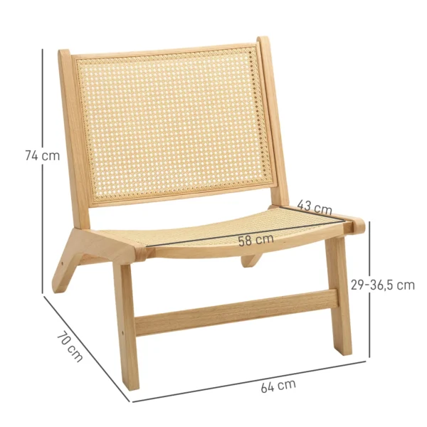 Relaxstoel zonder armleuningen, stoel met rotan rugleuning, houten frame, leesstoel voor woonkamer slaapkamer natuurhout 4