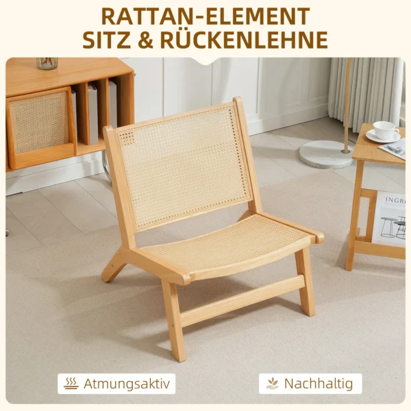 Relaxstoel zonder armleuningen, stoel met rotan rugleuning, houten frame, leesstoel voor woonkamer slaapkamer natuurhout 5
