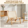Relaxstoel zonder armleuningen, stoel met rotan rugleuning, houten frame, leesstoel voor woonkamer slaapkamer natuurhout 6