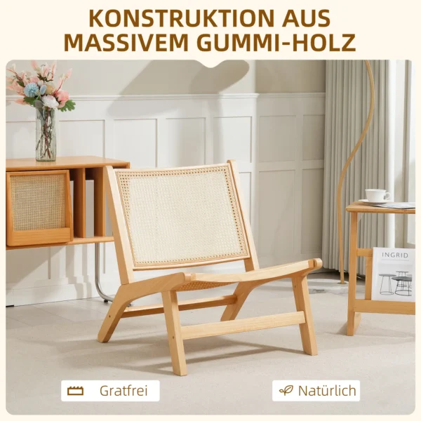 Relaxstoel zonder armleuningen, stoel met rotan rugleuning, houten frame, leesstoel voor woonkamer slaapkamer natuurhout 6
