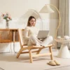 Relaxstoel zonder armleuningen, stoel met rotan rugleuning, houten frame, leesstoel voor woonkamer slaapkamer natuurhout 9