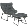 Rieten relaxstoel met voetenbank tuinstoel outdoor rietenstoel met kussens, staal & polyester, grijs 69x76x70 cm voor tuin & terras 1