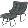 Rieten relaxstoel met voetenbank tuinstoel outdoor rietenstoel met kussens, staal & polyester, grijs 69x76x70 cm voor tuin & terras 10