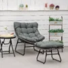Rieten relaxstoel met voetenbank tuinstoel outdoor rietenstoel met kussens, staal & polyester, grijs 69x76x70 cm voor tuin & terras 2