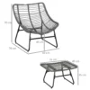 Rieten relaxstoel met voetenbank tuinstoel outdoor rietenstoel met kussens, staal & polyester, grijs 69x76x70 cm voor tuin & terras 4
