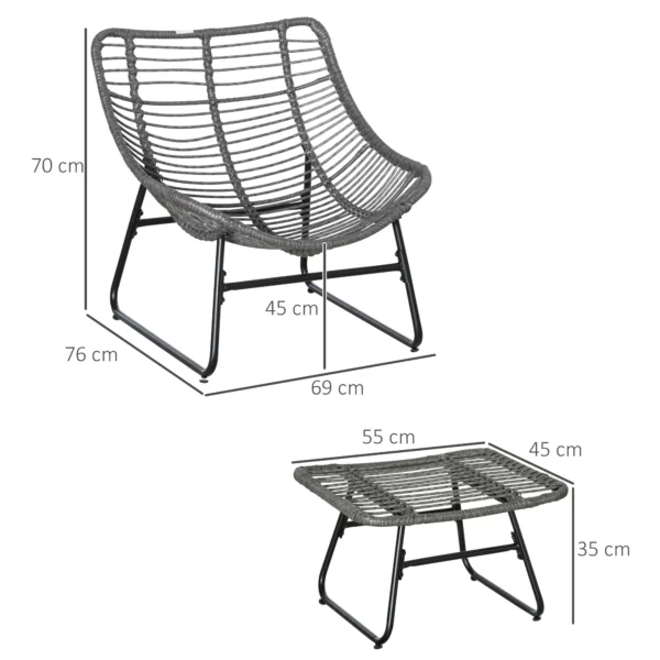 Rieten relaxstoel met voetenbank tuinstoel outdoor rietenstoel met kussens, staal & polyester, grijs 69x76x70 cm voor tuin & terras 4