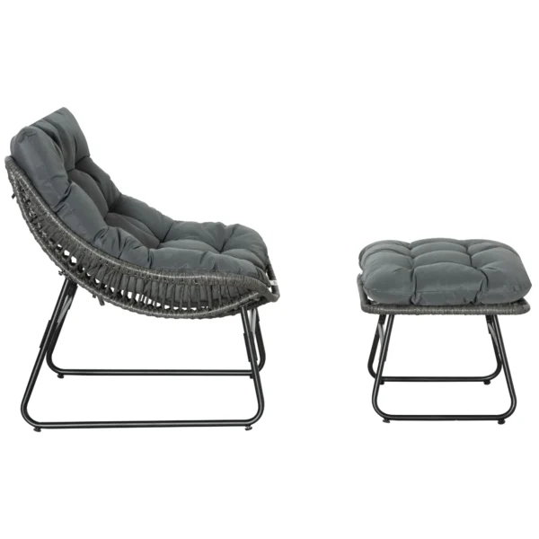 Rieten relaxstoel met voetenbank tuinstoel outdoor rietenstoel met kussens, staal & polyester, grijs 69x76x70 cm voor tuin & terras 8