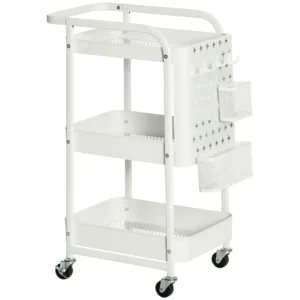 Rolwagen met laden 3 verdiepingen keukenrek op wielen voor keuken & kantoor, staal wit 51,5x32x75,6cm 1