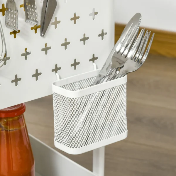 Rolwagen met laden 3 verdiepingen keukenrek op wielen voor keuken & kantoor, staal wit 51,5x32x75,6cm 9