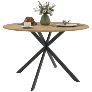 Ronde eettafel voor 4 personen, Ø120 keukentafel in industriële stijl met stalen poten, voor eetkamer, keuken, thuiskantoor, eik 1