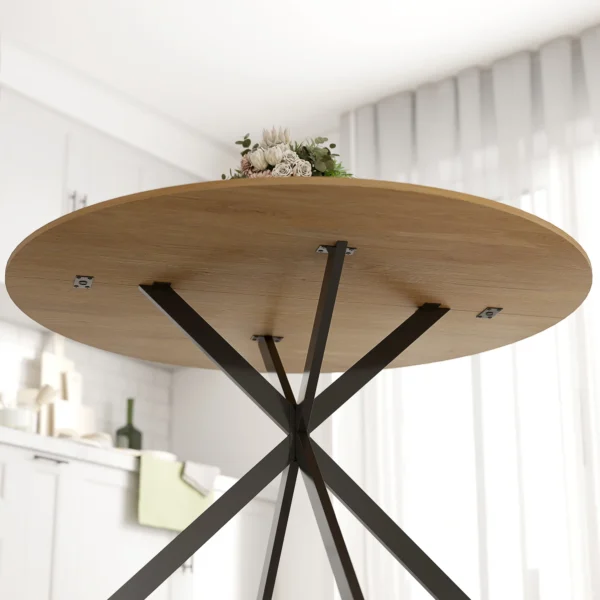 Ronde eettafel voor 4 personen, Ø120 keukentafel in industriële stijl met stalen poten, voor eetkamer, keuken, thuiskantoor, eik 10
