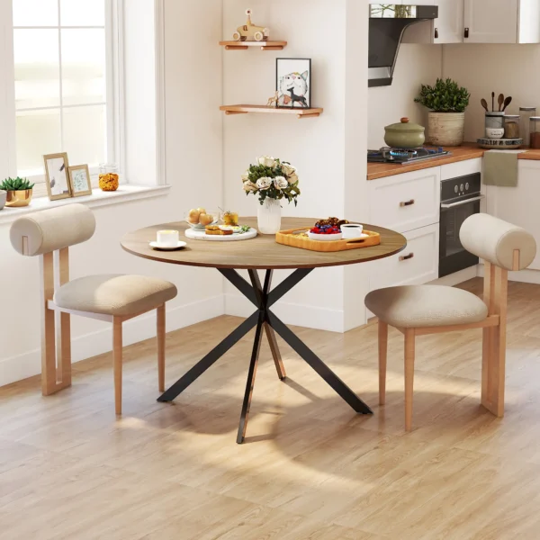 Ronde eettafel voor 4 personen, Ø120 keukentafel in industriële stijl met stalen poten, voor eetkamer, keuken, thuiskantoor, eik 2