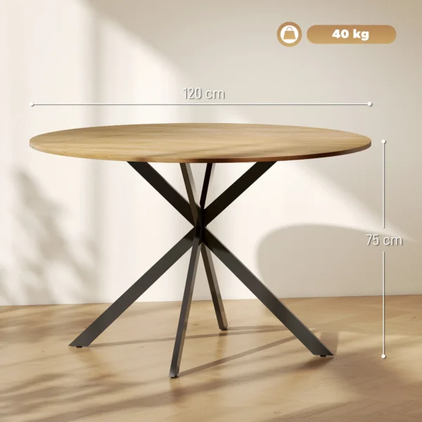 Ronde eettafel voor 4 personen, Ø120 keukentafel in industriële stijl met stalen poten, voor eetkamer, keuken, thuiskantoor, eik 4