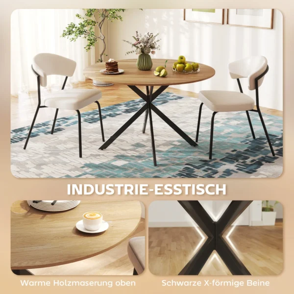 Ronde eettafel voor 4 personen, Ø120 keukentafel in industriële stijl met stalen poten, voor eetkamer, keuken, thuiskantoor, eik 5