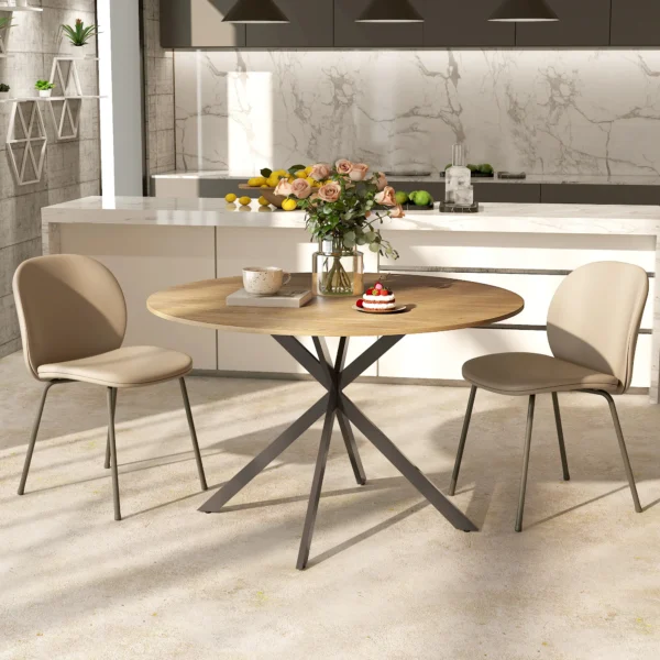 Ronde eettafel voor 4 personen, Ø120 keukentafel in industriële stijl met stalen poten, voor eetkamer, keuken, thuiskantoor, eik 9