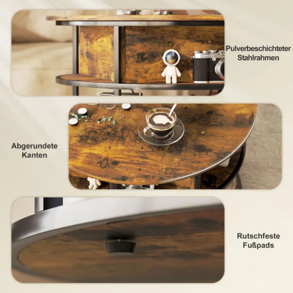 Ronde verstelbare hoogte salontafel Ø80 cm met opslagruimte en verborgen opslag, bijzettafel voor woonkamer, bruin 7