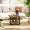 Ronde verstelbare hoogte salontafel Ø80 cm met opslagruimte en verborgen opslag, bijzettafel voor woonkamer, bruin 9