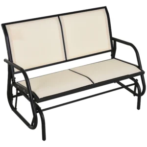 Schommelstoel 2 zits tuinbank tuinschommel zitbank parkbank metaal tuinmeubelen zwart+beige 120 x 70 x 85 cm 1