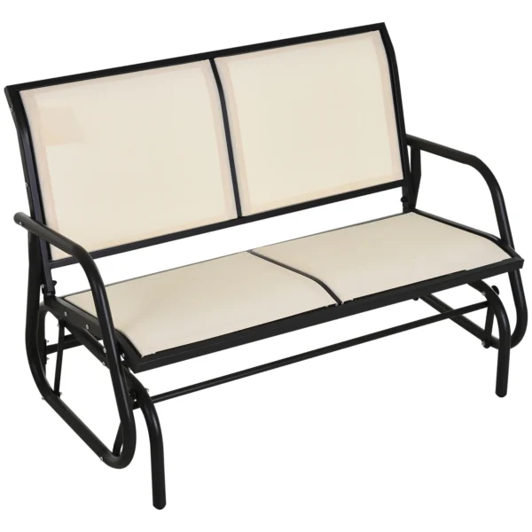 Schommelstoel 2 zits tuinbank tuinschommel zitbank parkbank metaal tuinmeubelen zwart+beige 120 x 70 x 85 cm 1