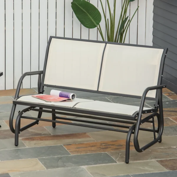 Schommelstoel 2 zits tuinbank tuinschommel zitbank parkbank metaal tuinmeubelen zwart+beige 120 x 70 x 85 cm 2