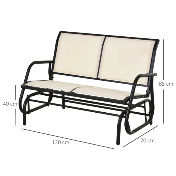 Schommelstoel 2 zits tuinbank tuinschommel zitbank parkbank metaal tuinmeubelen zwart+beige 120 x 70 x 85 cm 4