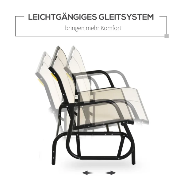 Schommelstoel 2 zits tuinbank tuinschommel zitbank parkbank metaal tuinmeubelen zwart+beige 120 x 70 x 85 cm 5