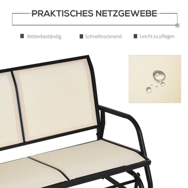 Schommelstoel 2 zits tuinbank tuinschommel zitbank parkbank metaal tuinmeubelen zwart+beige 120 x 70 x 85 cm 6
