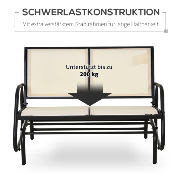 Schommelstoel 2 zits tuinbank tuinschommel zitbank parkbank metaal tuinmeubelen zwart+beige 120 x 70 x 85 cm 7