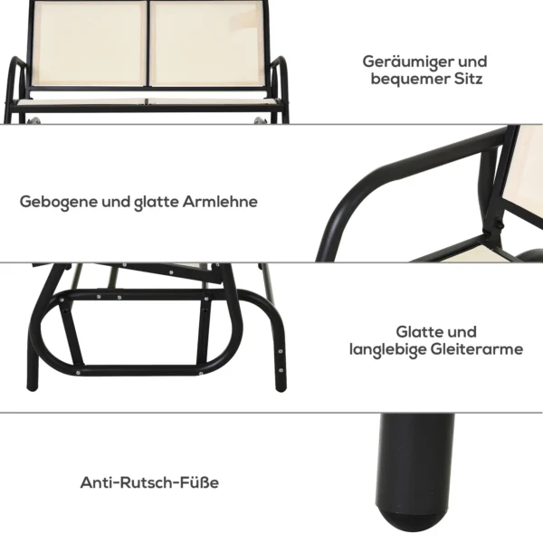 Schommelstoel 2 zits tuinbank tuinschommel zitbank parkbank metaal tuinmeubelen zwart+beige 120 x 70 x 85 cm 8