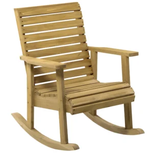 Schommelstoel met armleuning, tuinstoel relaxstoel voor balkon & terras, belastbaar tot 130 kg, lichtbruin sparrenhout 1