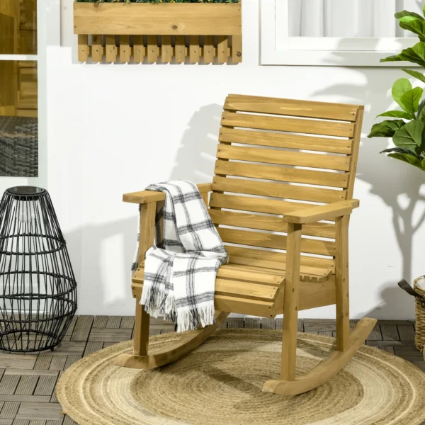 Schommelstoel met armleuning, tuinstoel relaxstoel voor balkon & terras, belastbaar tot 130 kg, lichtbruin sparrenhout 2