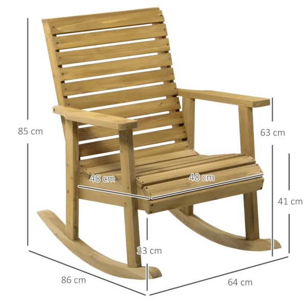 Schommelstoel met armleuning, tuinstoel relaxstoel voor balkon & terras, belastbaar tot 130 kg, lichtbruin sparrenhout 4