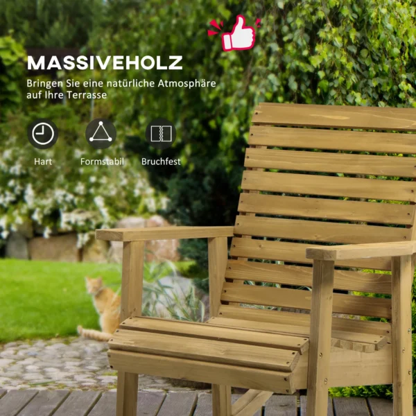 Schommelstoel met armleuning, tuinstoel relaxstoel voor balkon & terras, belastbaar tot 130 kg, lichtbruin sparrenhout 5