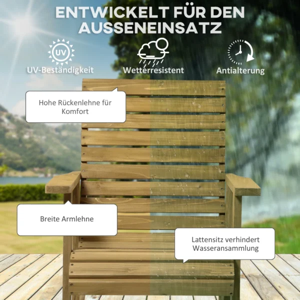 Schommelstoel met armleuning, tuinstoel relaxstoel voor balkon & terras, belastbaar tot 130 kg, lichtbruin sparrenhout 7