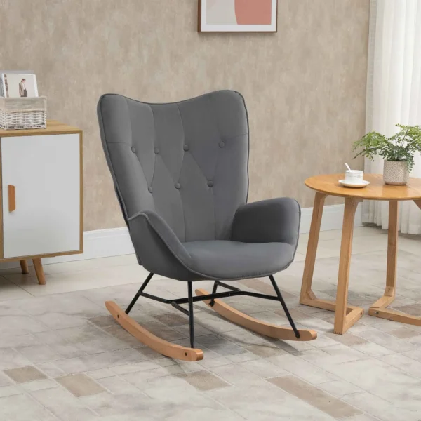 Schommelstoel met stalen frame, gestoffeerde lounge stoel, fluweelachtig polyester, comfortabele zitplaats voor woonkamer 2
