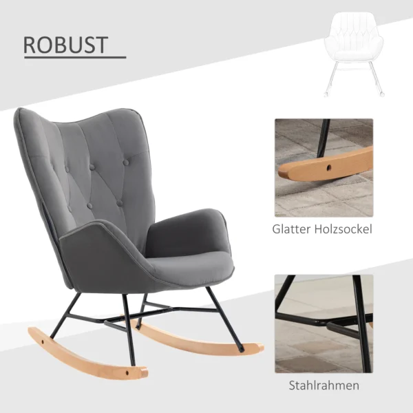 Schommelstoel met stalen frame, gestoffeerde lounge stoel, fluweelachtig polyester, comfortabele zitplaats voor woonkamer 5