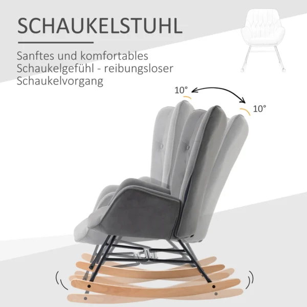 Schommelstoel met stalen frame, gestoffeerde lounge stoel, fluweelachtig polyester, comfortabele zitplaats voor woonkamer 6
