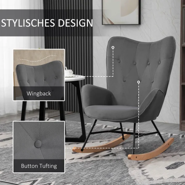 Schommelstoel met stalen frame, gestoffeerde lounge stoel, fluweelachtig polyester, comfortabele zitplaats voor woonkamer 7