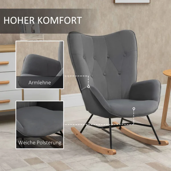 Schommelstoel met stalen frame, gestoffeerde lounge stoel, fluweelachtig polyester, comfortabele zitplaats voor woonkamer 8