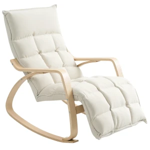 Schommelstoel schommelstoel met rugleuning, voetensteun, stoel, relaxstoel met linnenlook, schommelstoel, leesstoel voor woonkamer, slaapkamer, balkon crème wit 1