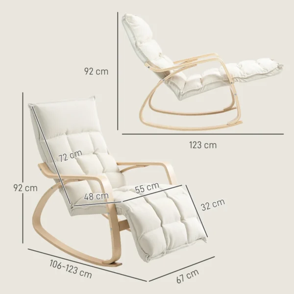 Schommelstoel schommelstoel met rugleuning, voetensteun, stoel, relaxstoel met linnenlook, schommelstoel, leesstoel voor woonkamer, slaapkamer, balkon crème wit 4