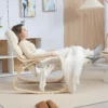 Schommelstoel schommelstoel met rugleuning, voetensteun, stoel, relaxstoel met linnenlook, schommelstoel, leesstoel voor woonkamer, slaapkamer, balkon crème wit 9