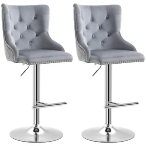 Set van 2 barkrukken draaistoelen met voetensteun, in hoogte verstelbare woonkamerstoelen met fluweel look, voor bartafel, keuken, lichtgrijs, 46 x 55 x 102 123 cm 1
