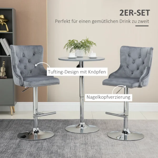 Set van 2 barkrukken draaistoelen met voetensteun, in hoogte verstelbare woonkamerstoelen met fluweel look, voor bartafel, keuken, lichtgrijs, 46 x 55 x 102 123 cm 5