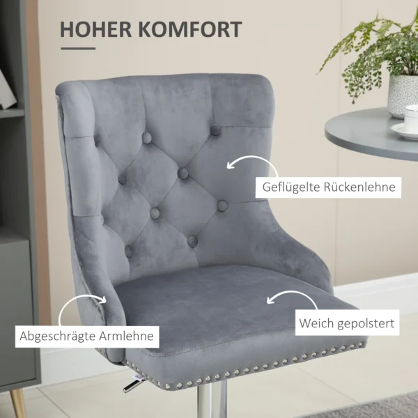 Set van 2 barkrukken draaistoelen met voetensteun, in hoogte verstelbare woonkamerstoelen met fluweel look, voor bartafel, keuken, lichtgrijs, 46 x 55 x 102 123 cm 7