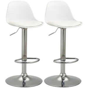 Set van 2 barkrukken draaistoelen tot 120kg met rugleuning in hoogte verstelbaar voor bartafel in wit kunstleer en staal 40x42x82 104 cm 1